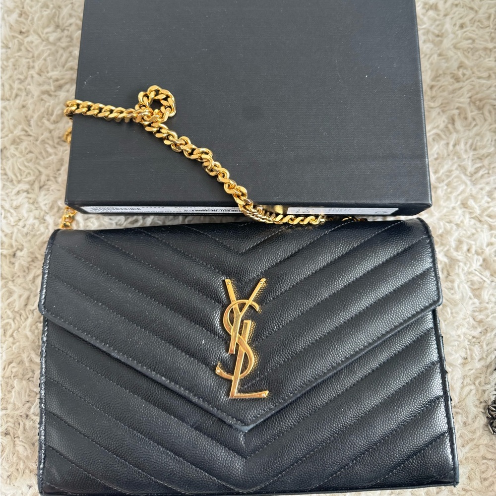 Saint Laurent YSL Monogram Large Wallet on Chain in Grained Leather CLASSIC used